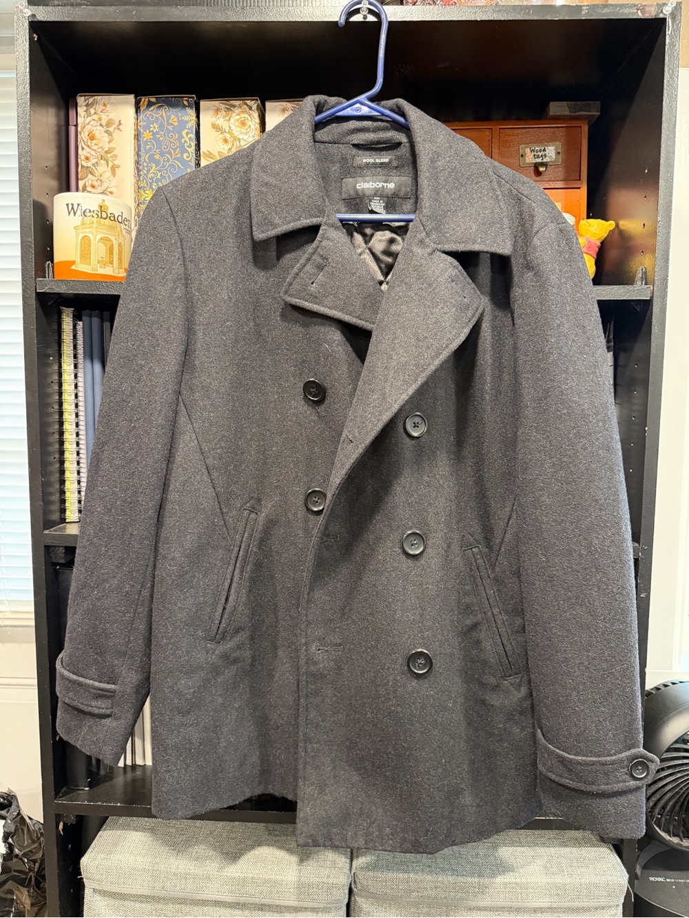 Claiborne Men's Charcoal Gray Double-Breasted Pea Coat
